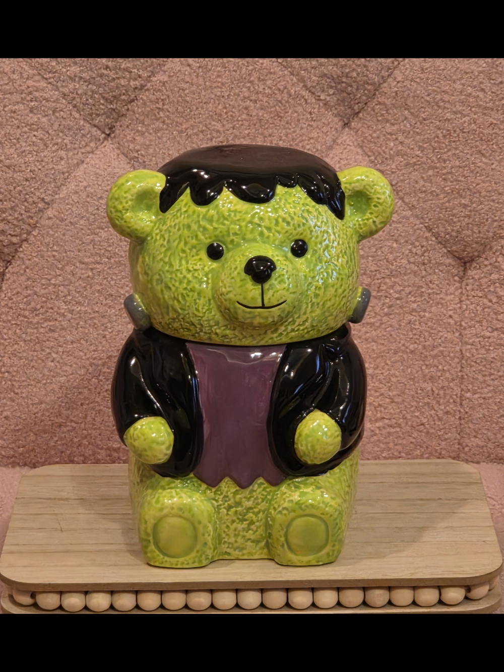 Green Frankenstein Bear Ceramic Cookie Jar - Decorative Home Art